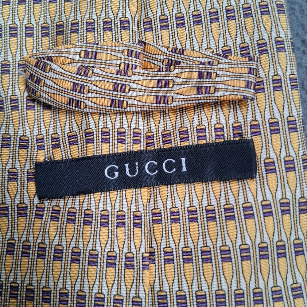 Vintage Gucci 58 X 4"" Brown Geometric Silk Made In Italy Neck Tie - Picture 6 of 11